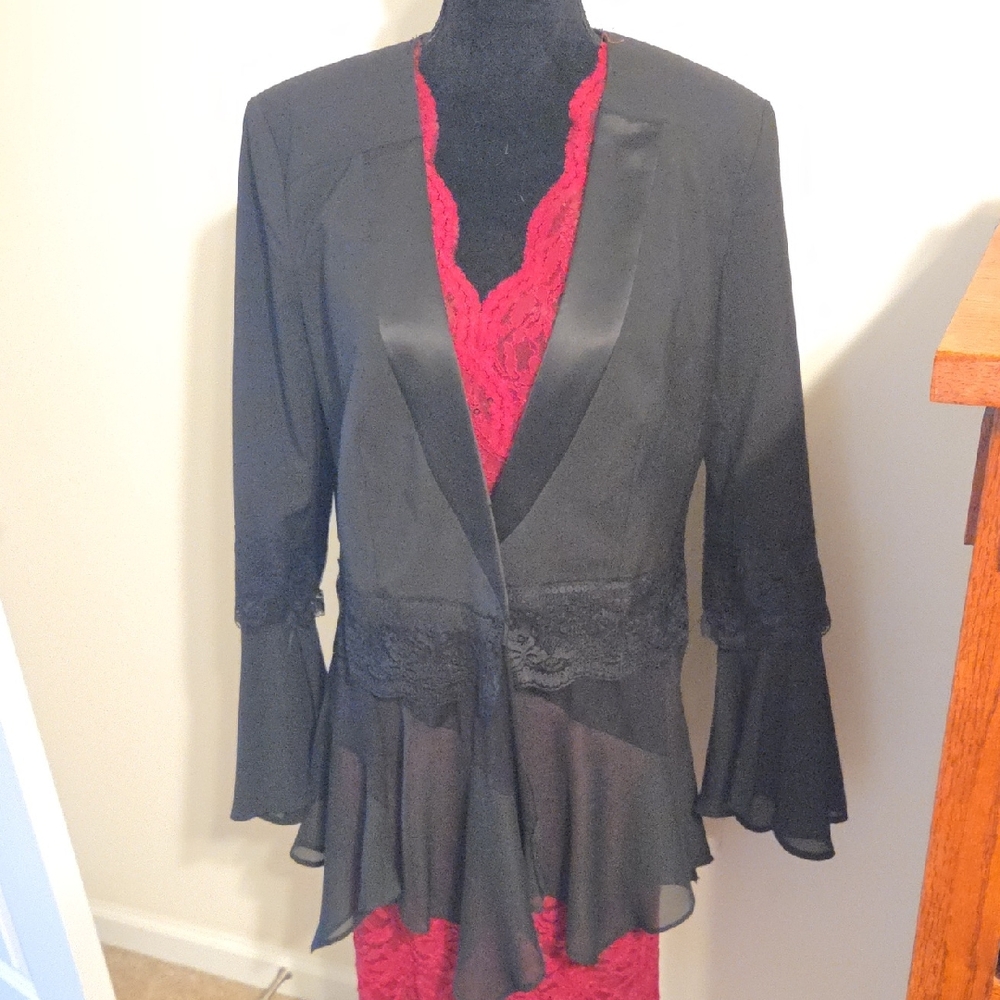 Apostrophe Black Blazer with Lace Trim